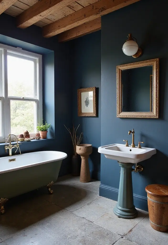 27 Navy And Grey Bathroom Ideas That Feel Calm - 3. Rustic Retreat