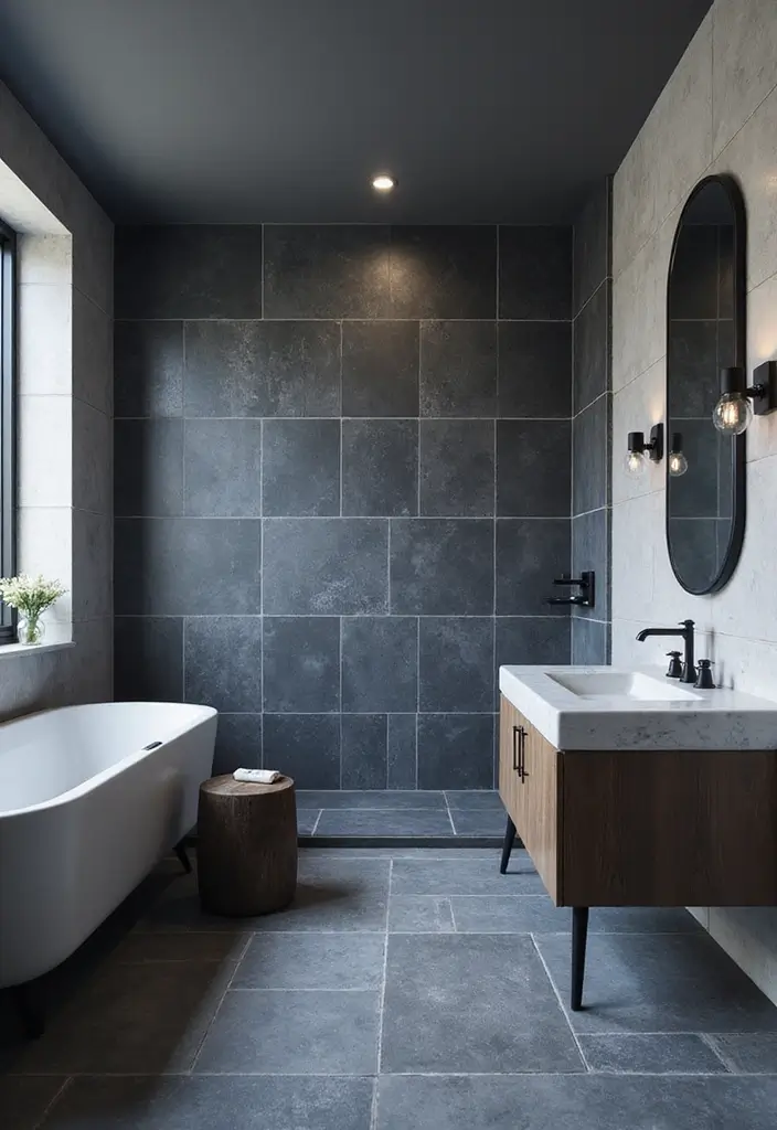27 Navy And Grey Bathroom Ideas That Feel Calm - 9. Monochromatic Magic