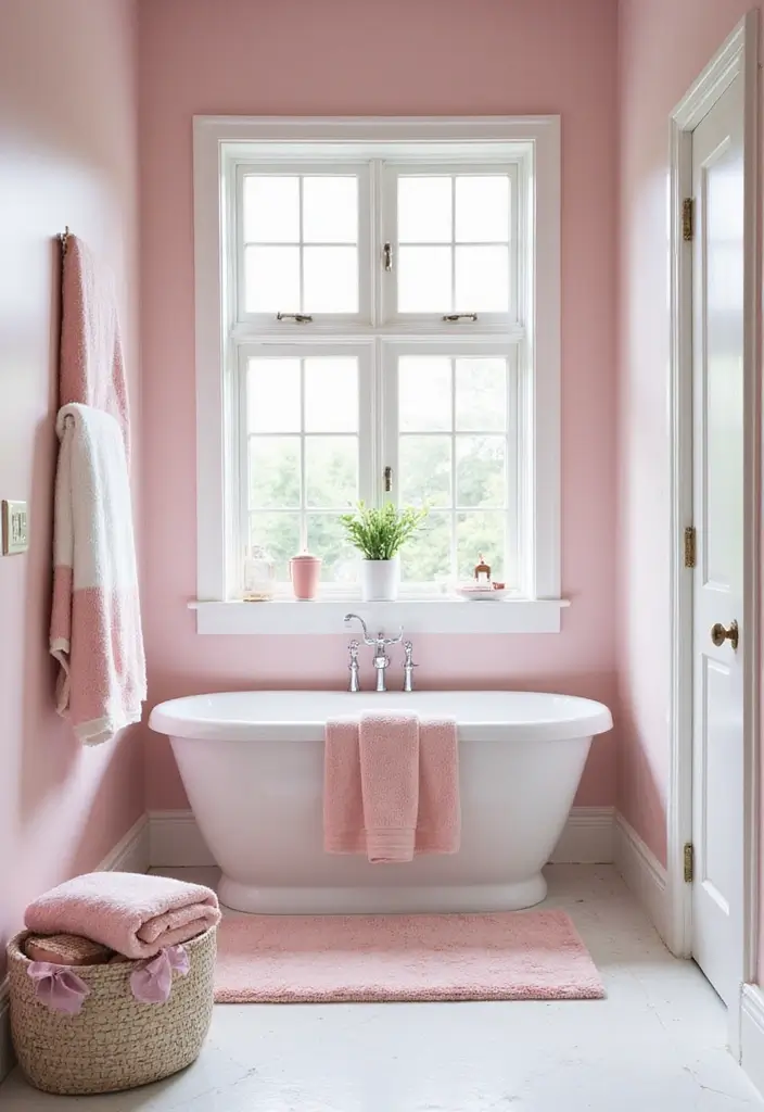 27 Pink White Bathroom Ideas That Feel Soft - 1. Soft Pink Walls