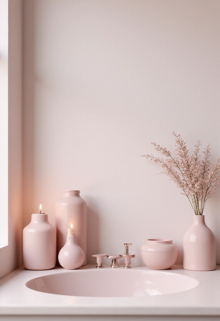 27 Pink White Bathroom Ideas That Feel Soft - 12. Decorative Pink Accents