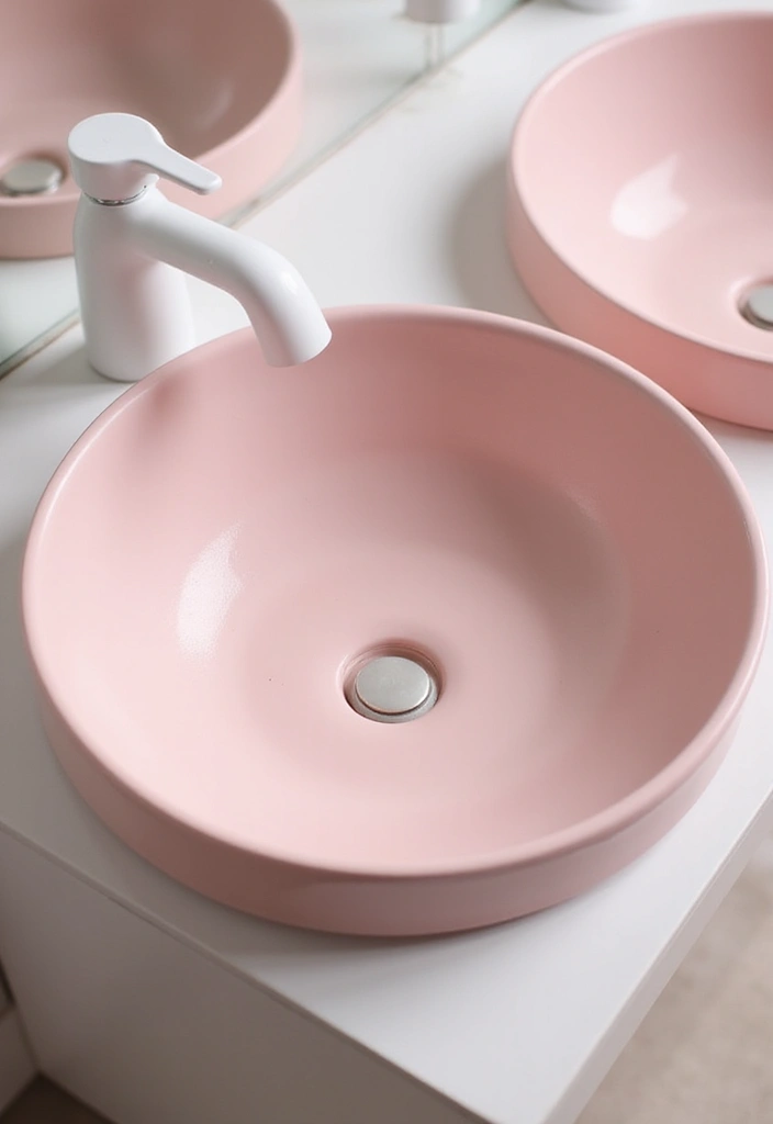 27 Pink White Bathroom Ideas That Feel Soft - 24. Soft Sink Basin