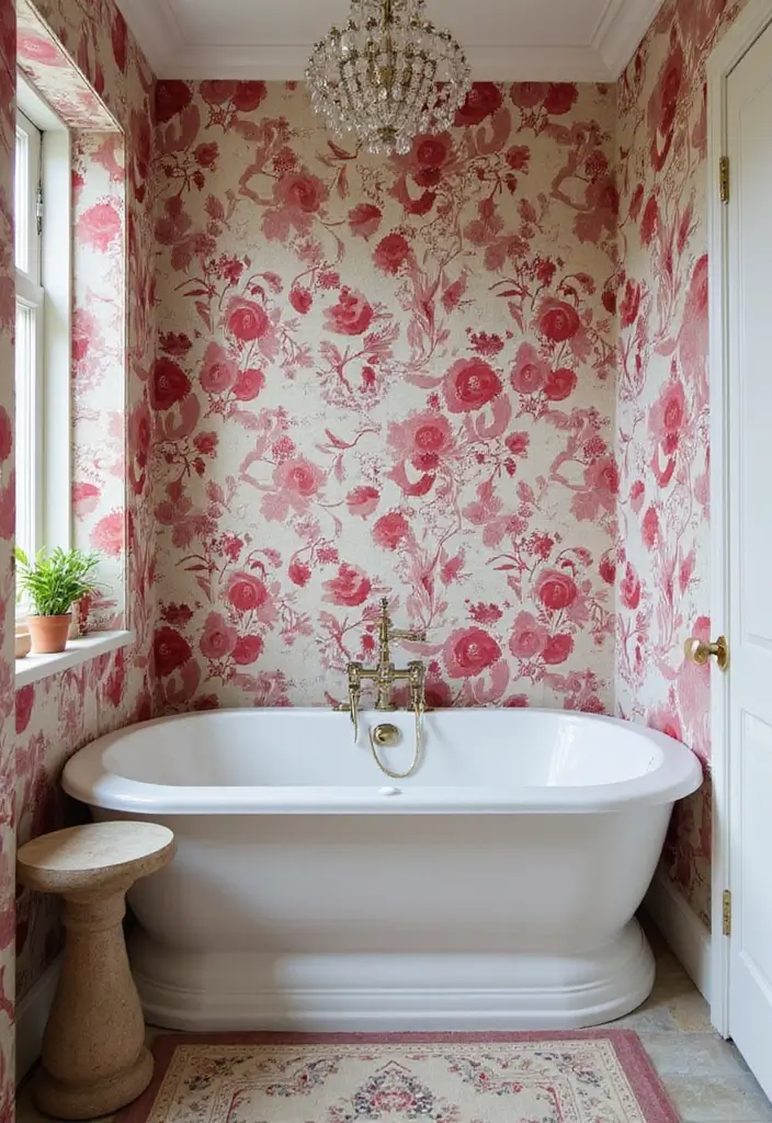 27 Secondary Bathroom Ideas That Feel Functional - 16. Bold Wallpaper Statements