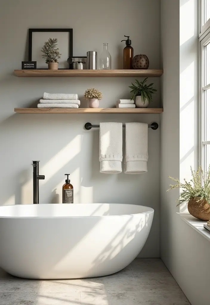 27 Secondary Bathroom Ideas That Feel Functional - 24. Open Shelving Ideas