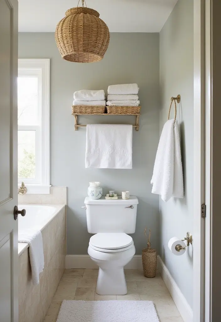 27 Secondary Bathroom Ideas That Feel Functional - 7. Creative Towel Storage