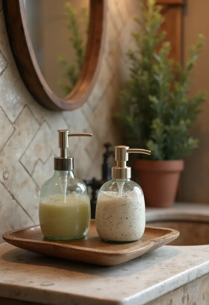 28 Bar Bathroom Ideas That Impress Guests - 21. Stylish Soap Dispensers