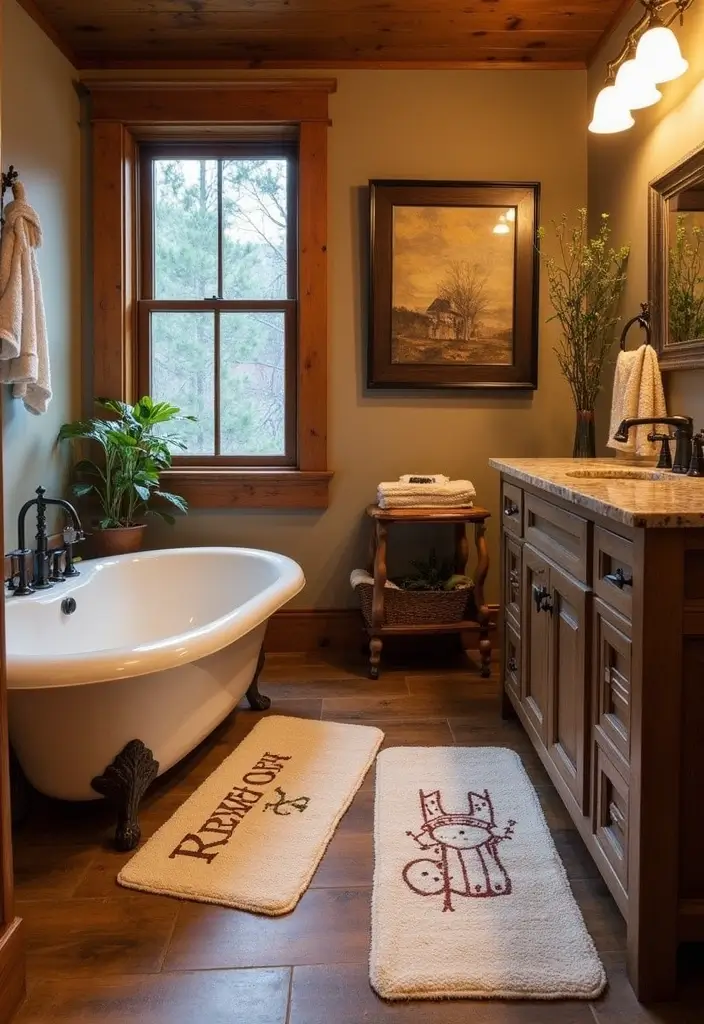 28 Bar Bathroom Ideas That Impress Guests - 22. Personalized Bath Mats