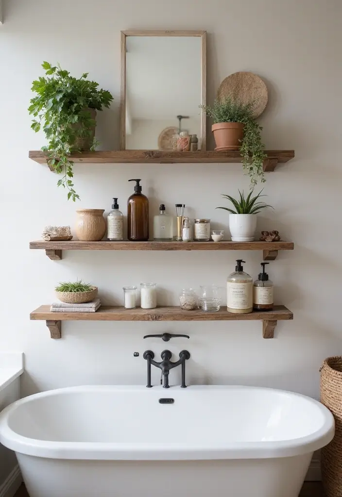 28 Bar Bathroom Ideas That Impress Guests - 4. Charming Wall Shelves