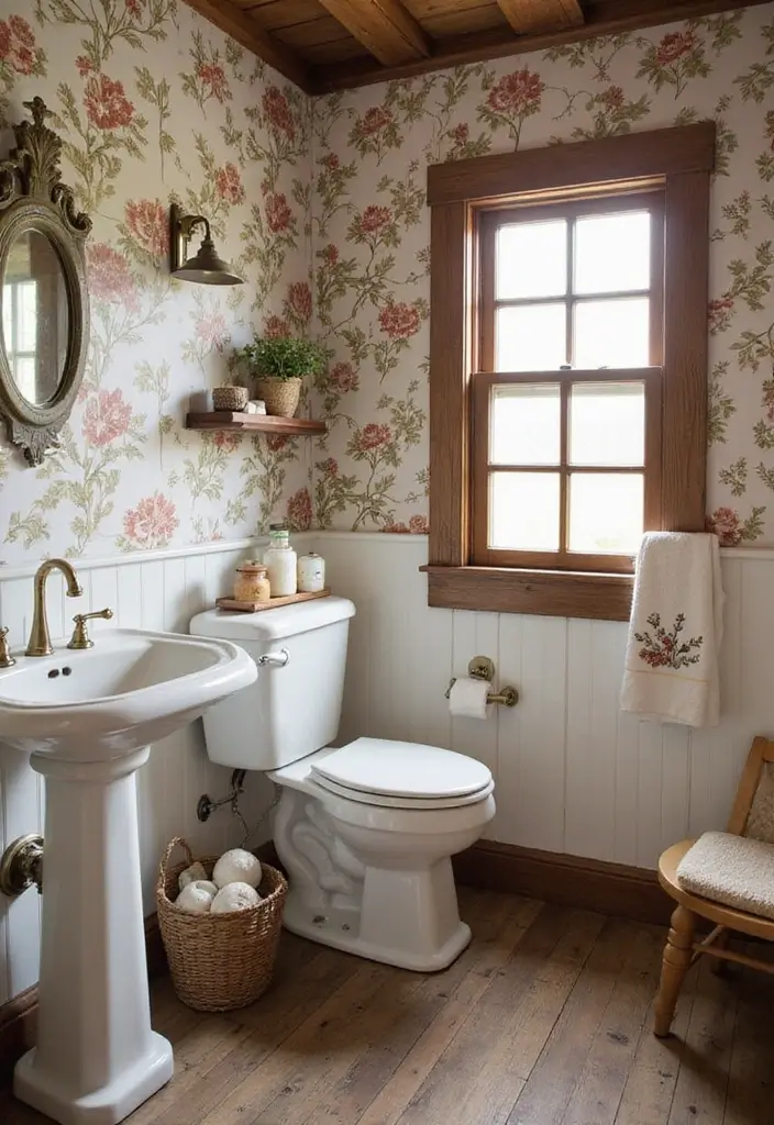 28 Bar Bathroom Ideas That Impress Guests - 6. Farmhouse Style Wallpaper