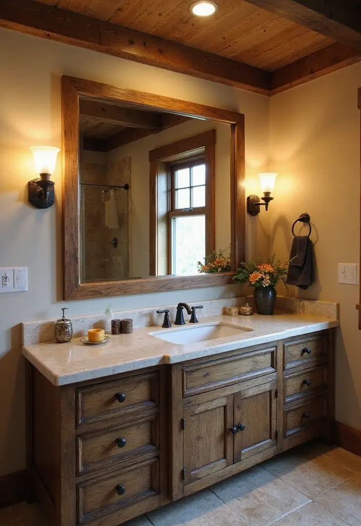 28 Bar Bathroom Ideas That Impress Guests - 7. Rustic Mirror Frames