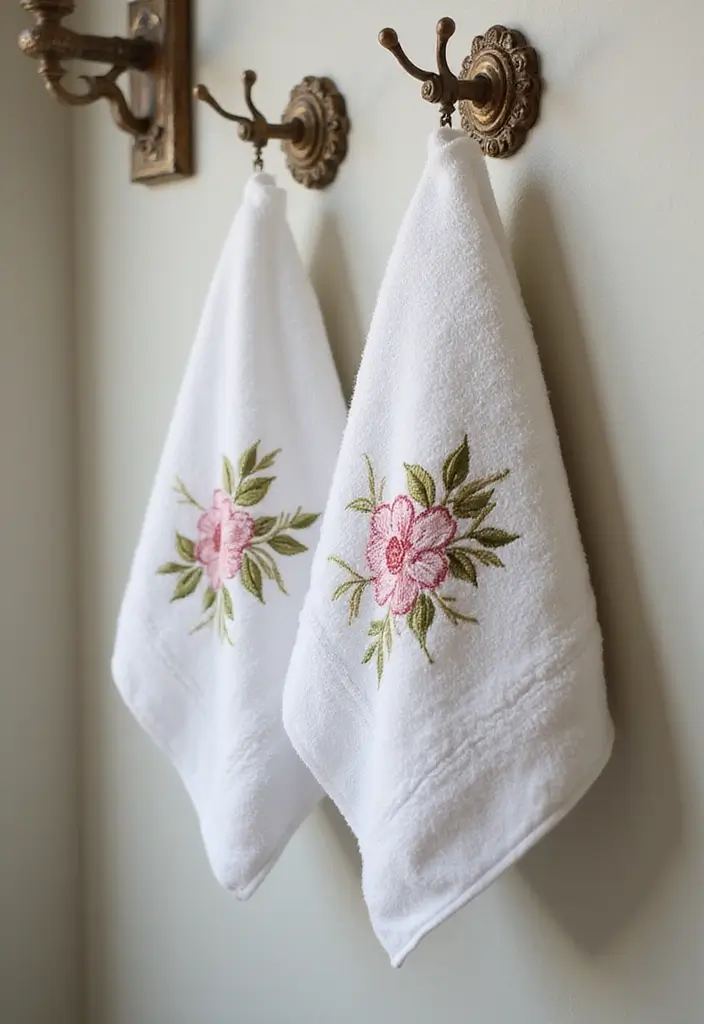 28 Bathroom Hand Towel Ideas That Look Luxurious - 10. Elegant Embroidery