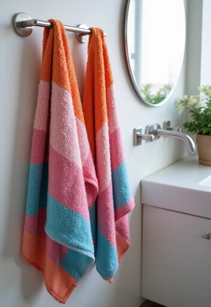 28 Bathroom Hand Towel Ideas That Look Luxurious - 14. Color Block Design