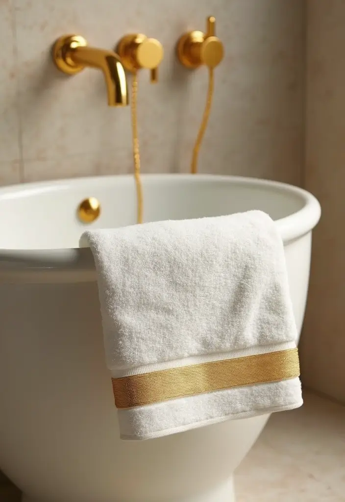 28 Bathroom Hand Towel Ideas That Look Luxurious - 17. Gold Accents
