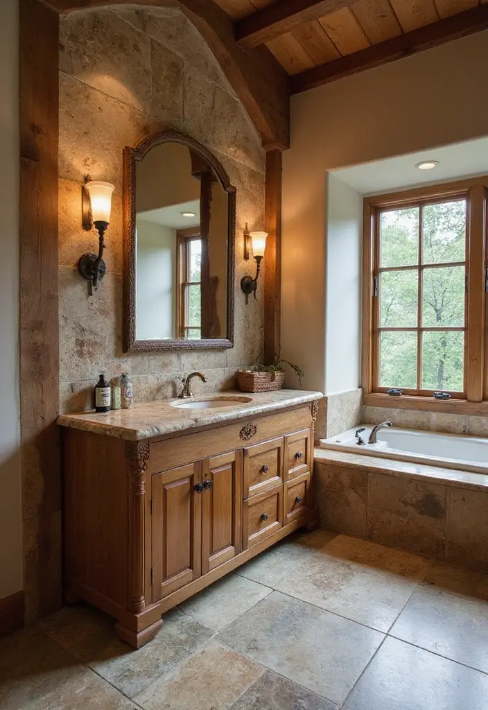 28 Bathroom Ideas Farmhouse Style With Rustic Charm - 11. Natural Stone Accents