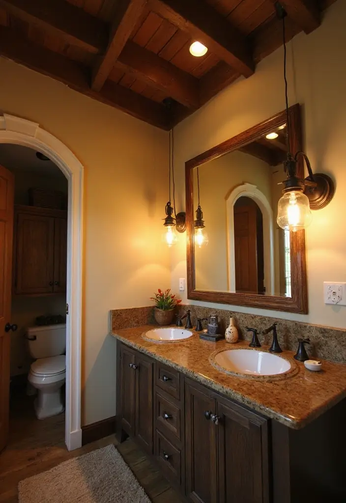 28 Bathroom Ideas Farmhouse Style With Rustic Charm - 6. Rustic Lighting Fixtures