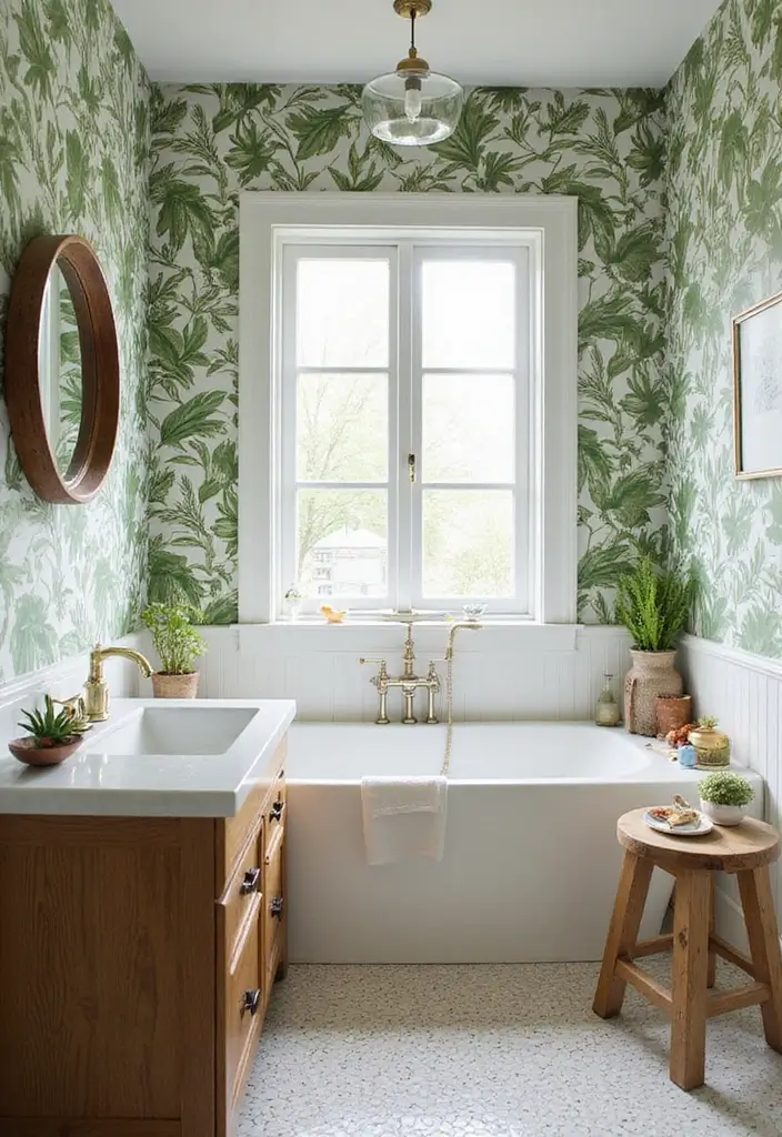 28 Bathroom Ideas With Wallpaper For Texture - 1. Nature-Inspired Prints