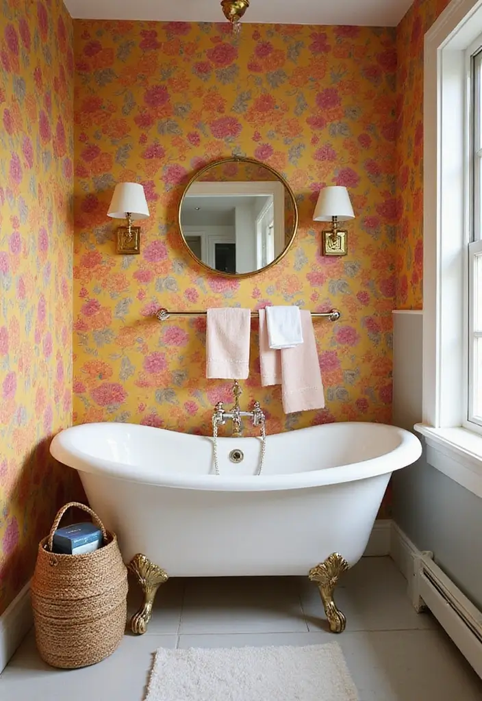 28 Bathroom Ideas With Wallpaper For Texture - 14. Bold Color Choices