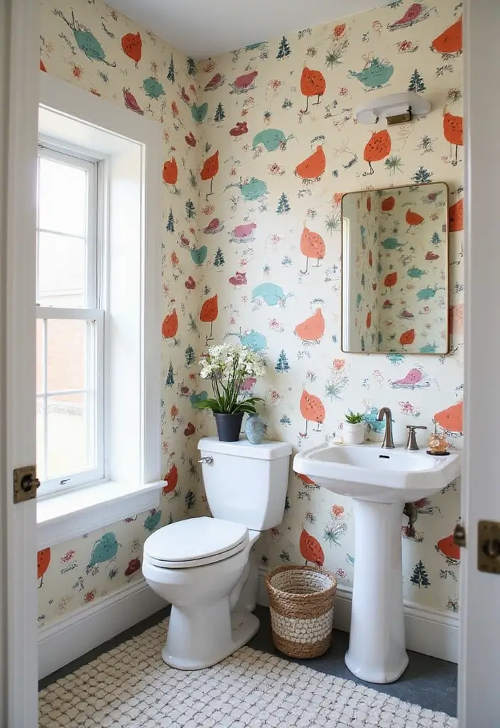 28 Bathroom Ideas With Wallpaper For Texture - 15. Whimsical Patterns