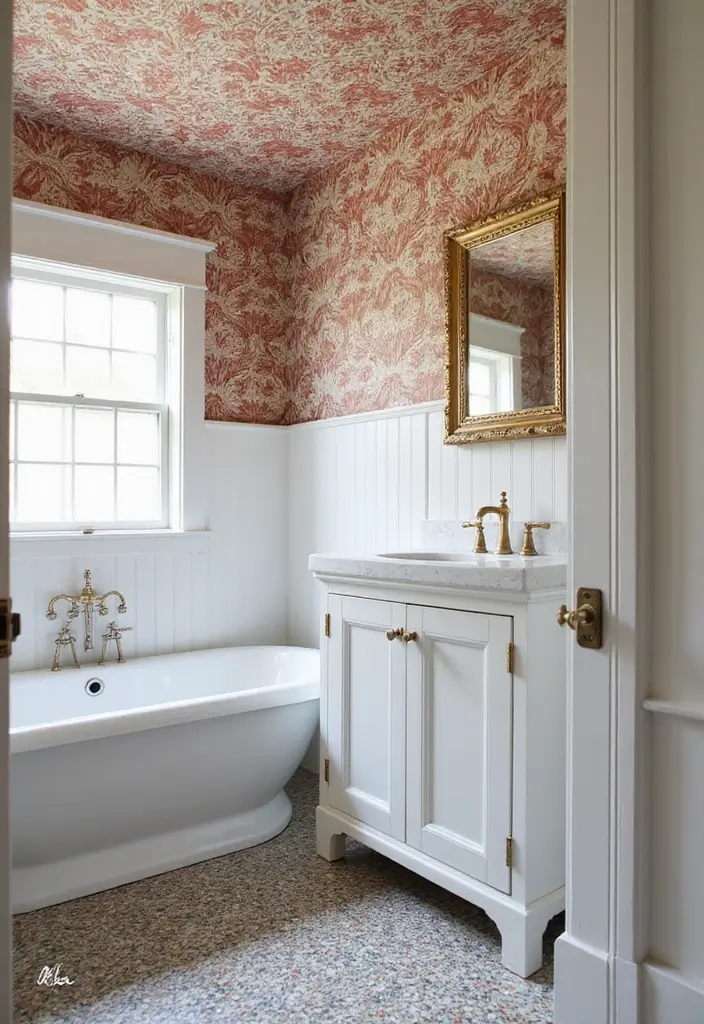 28 Bathroom Ideas With Wallpaper For Texture - 17. Statement Ceilings
