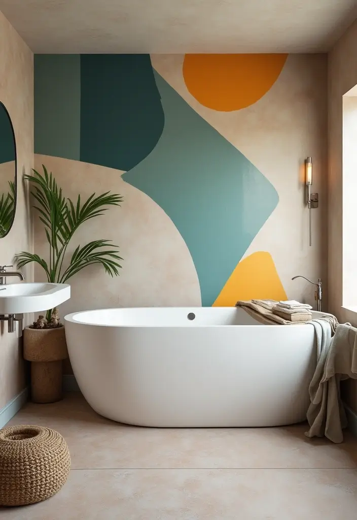 28 Bathroom Ideas With Wallpaper For Texture - 2. Geometric Patterns