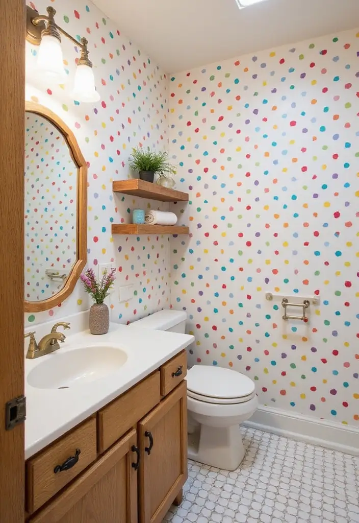 28 Bathroom Ideas With Wallpaper For Texture - 26. Dashing Dots