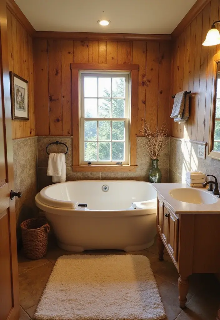 28 Bathroom Ideas With Wallpaper For Texture - 27. Faux Wood Paneling