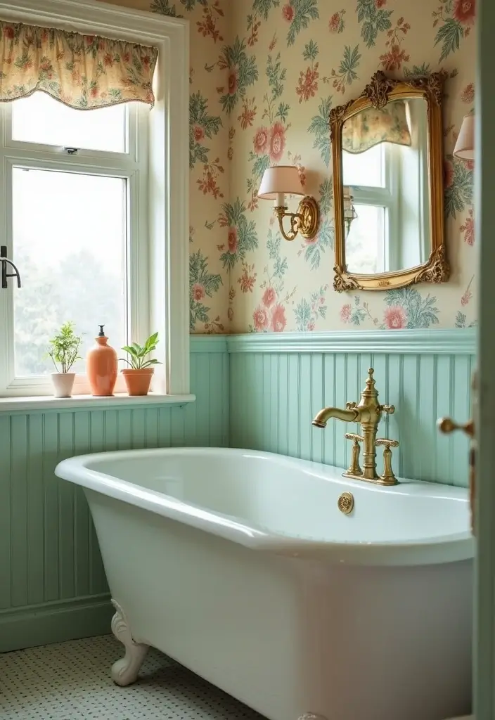 28 Bathroom Ideas With Wallpaper For Texture - 4. Vintage Floral Designs