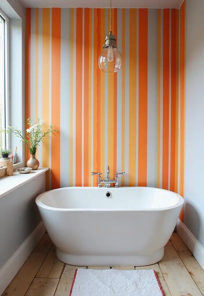 28 Bathroom Ideas With Wallpaper For Texture - 5. Bold Stripes
