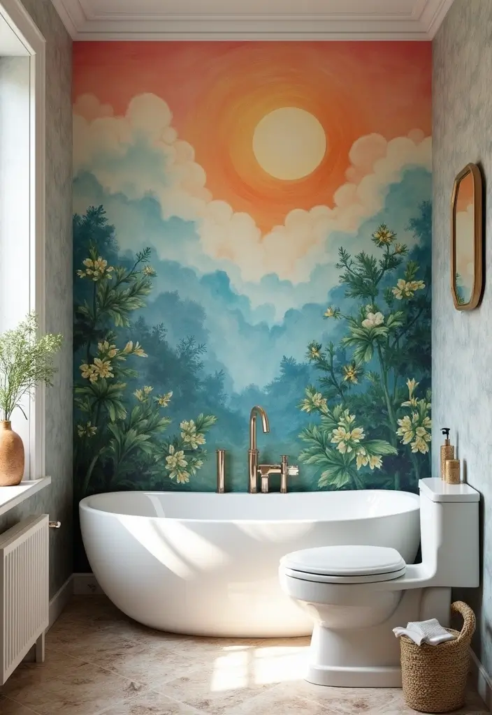 28 Bathroom Ideas With Wallpaper For Texture - 7. Artistic Murals