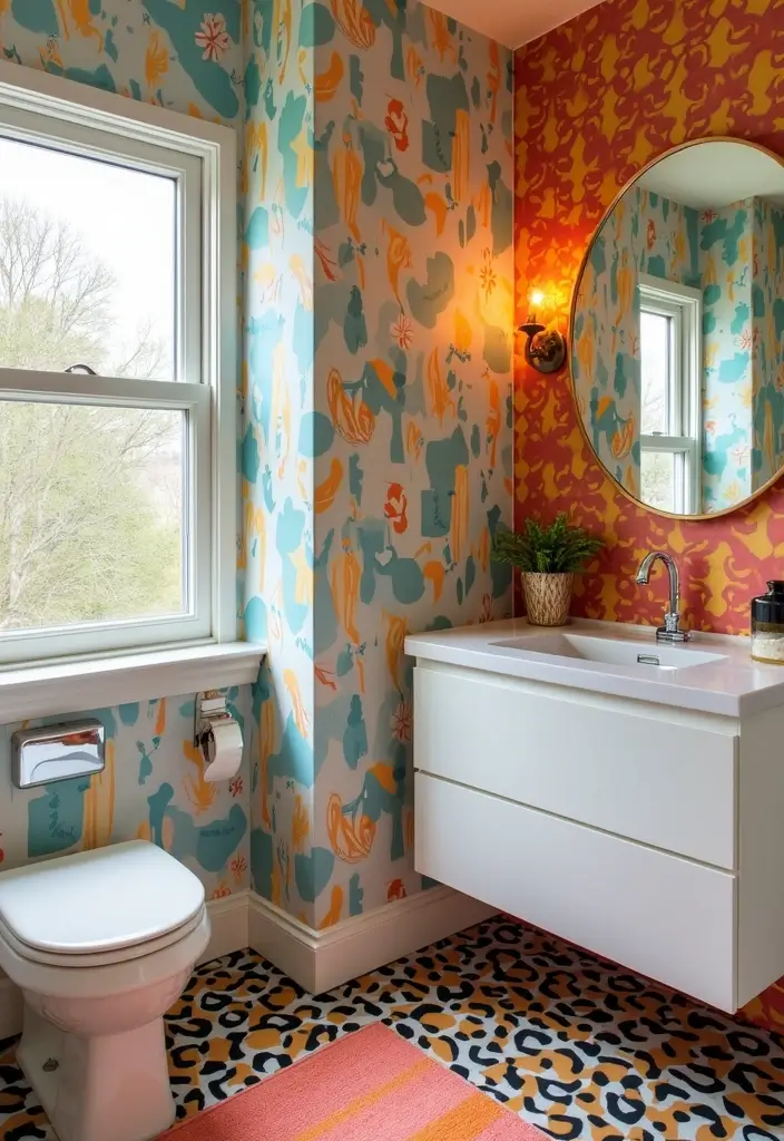28 Bathroom Ideas With Wallpaper For Texture - 9. Graphic Designs