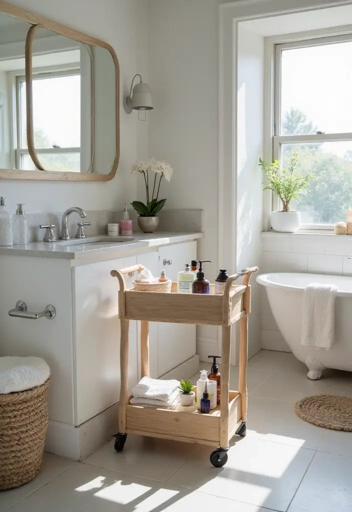 28 Bathroom Nook Ideas That Add Functionality - 12. Mini Trolleys