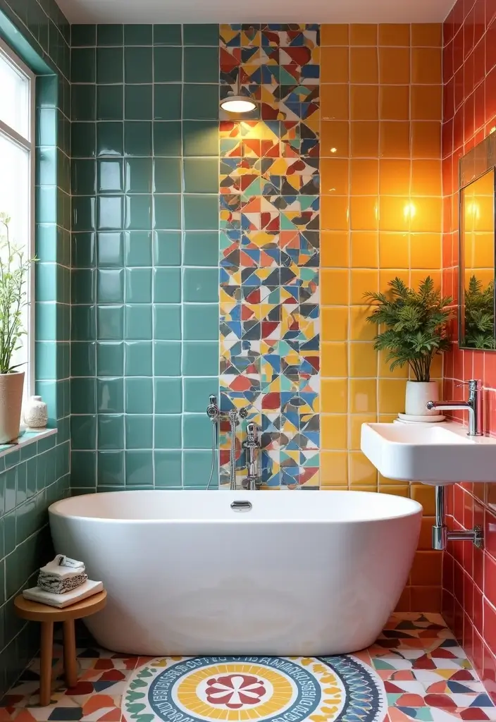 28 Bathroom Nook Ideas That Add Functionality - 14. Colorful Tile Accents