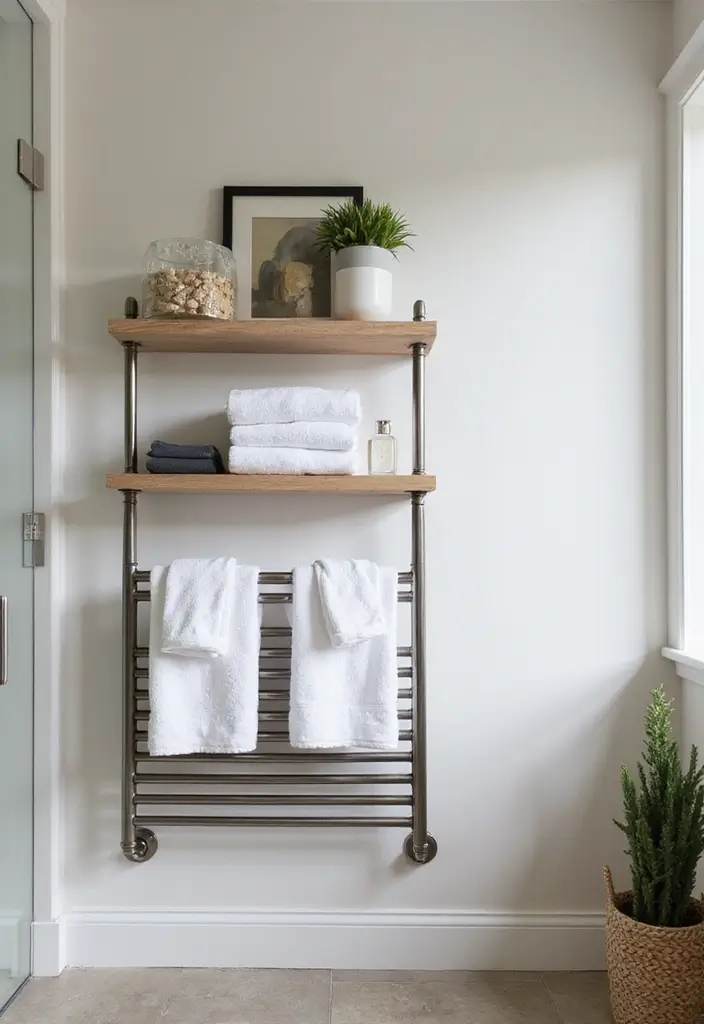 28 Bathroom Nook Ideas That Add Functionality - 23. Towel Racks with Shelving