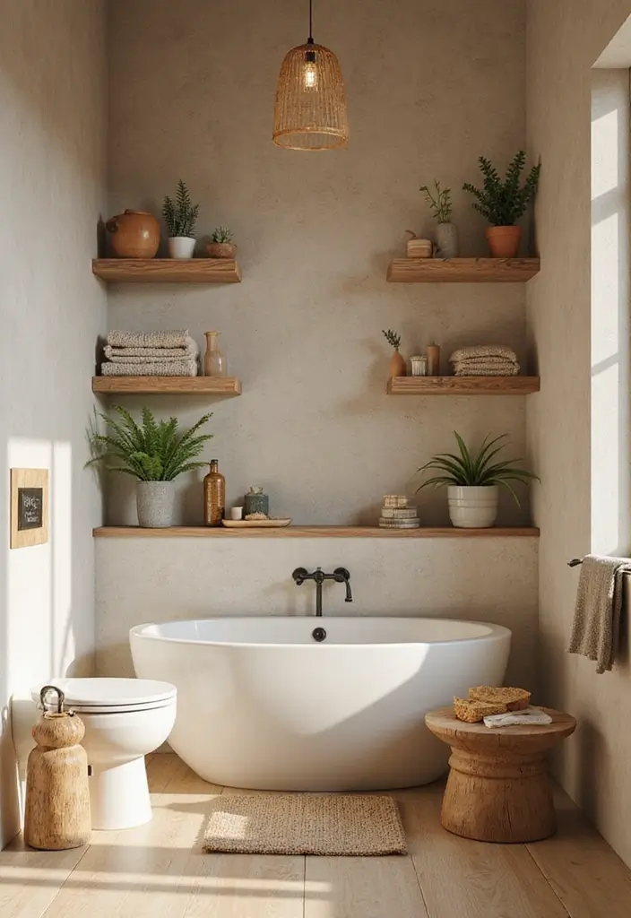 28 Bathroom Nook Ideas That Add Functionality - 26. Natural Wood Accents
