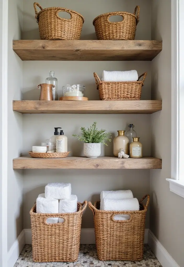28 Bathroom Nook Ideas That Add Functionality - 8. Basket Storage