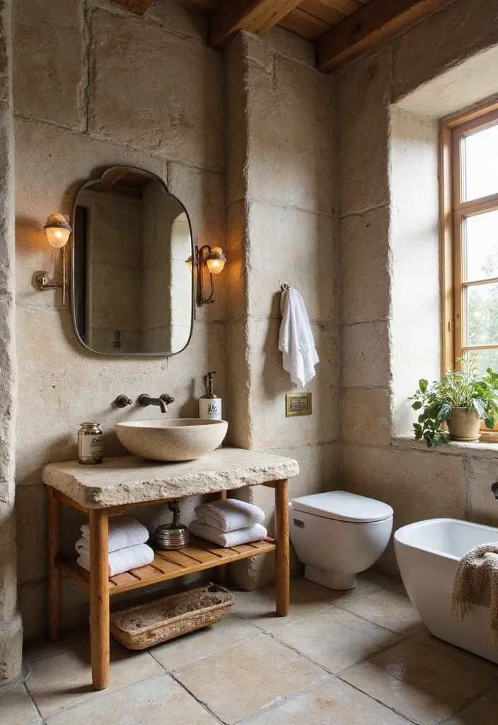 28 Boho Western Bathroom Ideas With Rustic Flair - 3. Natural Stone Elements