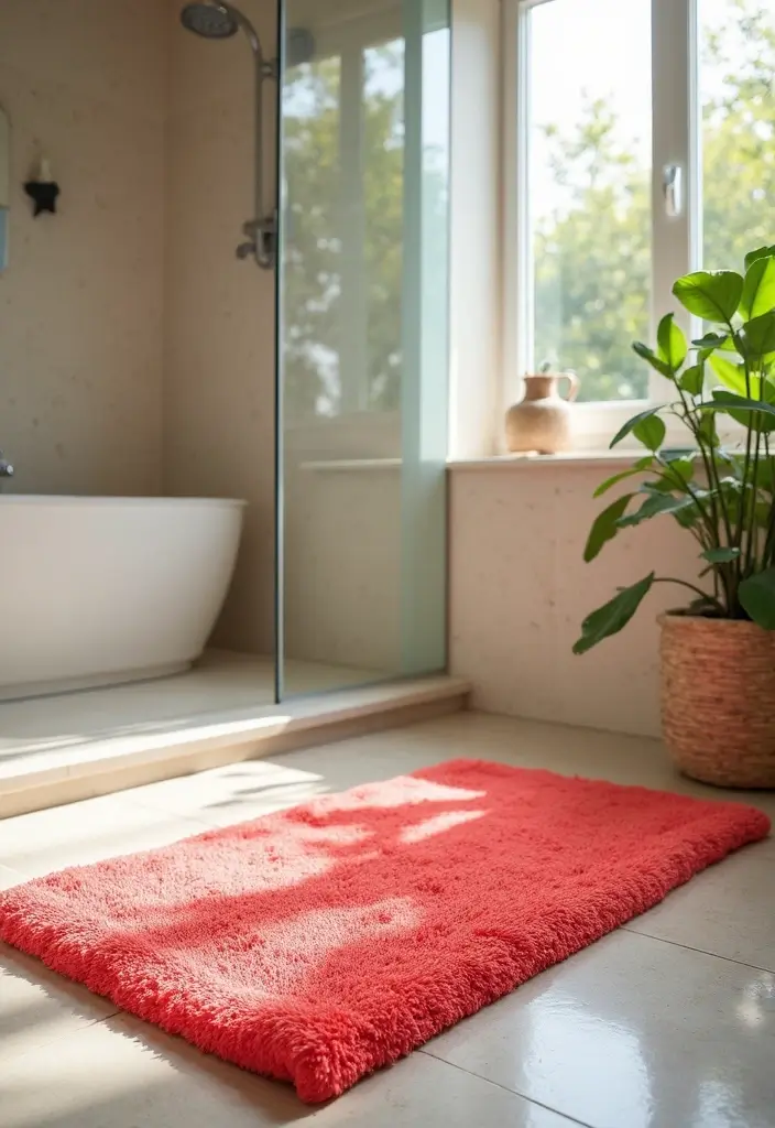 28 Coral Bathroom Ideas That Feel Tropical - 10. Coral Shower Mats