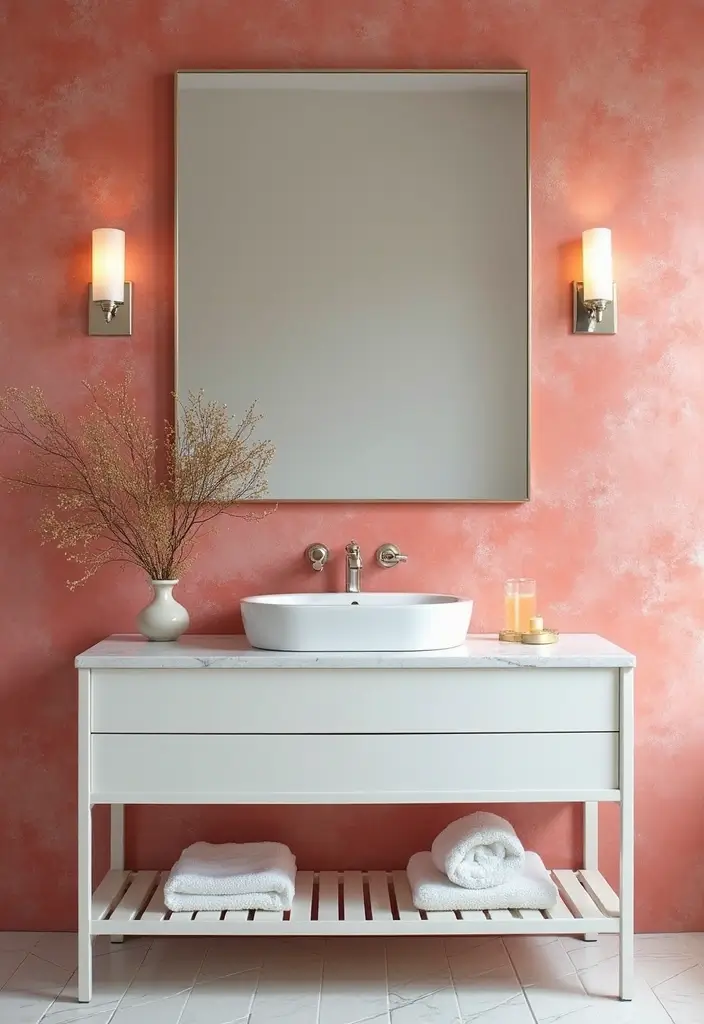 28 Coral Bathroom Ideas That Feel Tropical - 12. Coral Backsplash