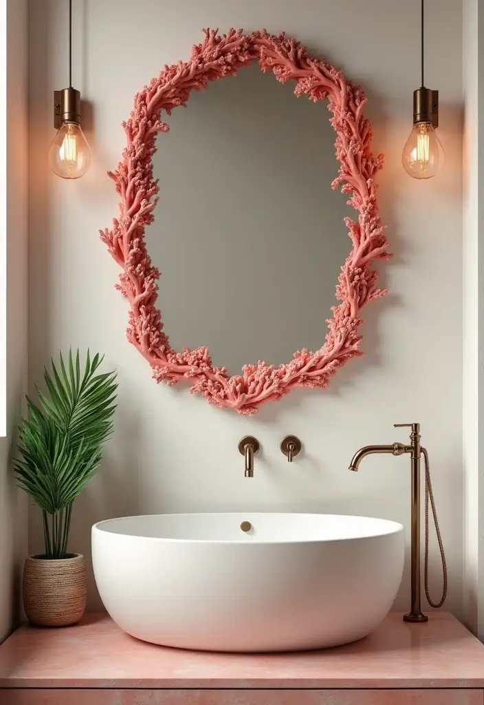 28 Coral Bathroom Ideas That Feel Tropical - 14. Coral Mirrors