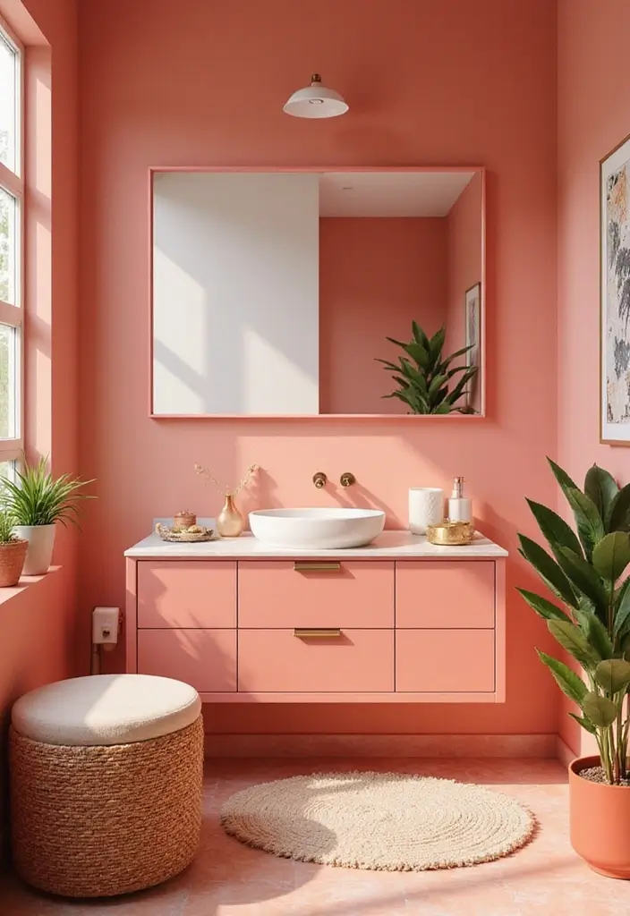 28 Coral Bathroom Ideas That Feel Tropical - 18. Coral Bathroom Furniture