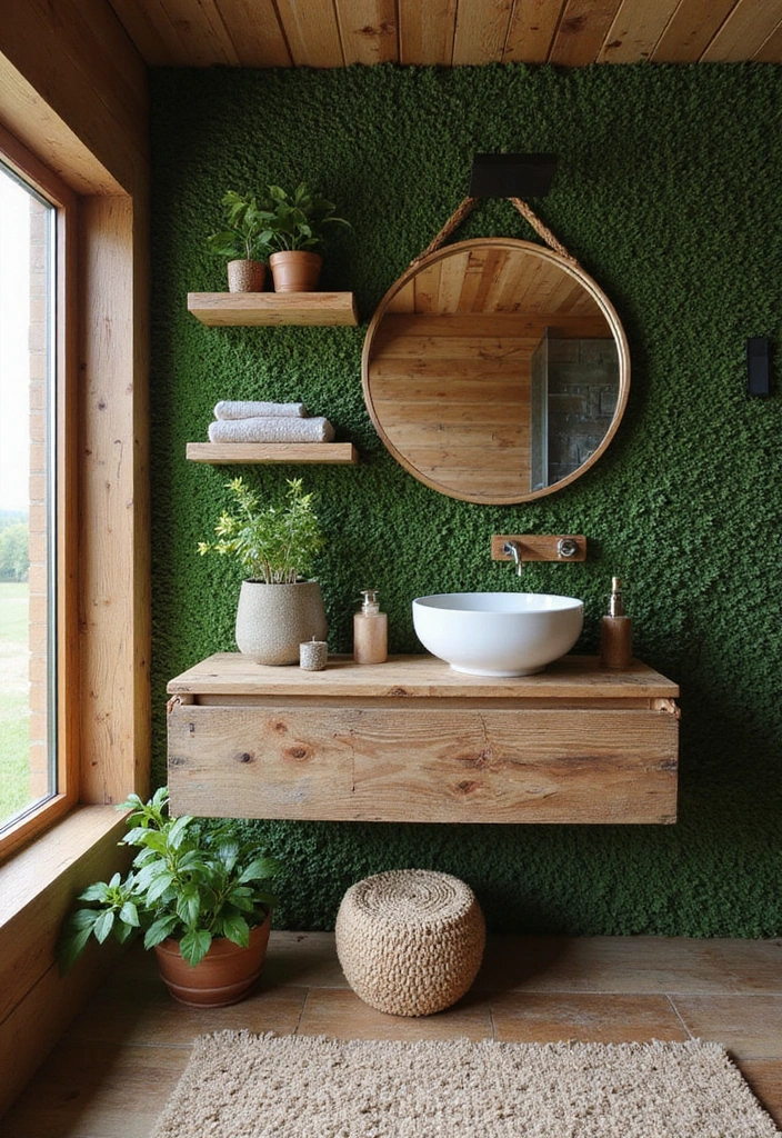 28 Green Wall Bathroom Ideas That Feel Natural - 12. Reclaimed Wood Features