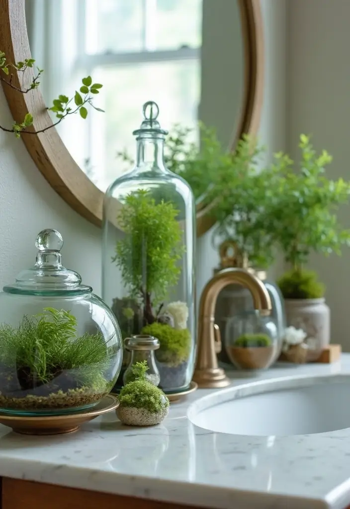 28 Green Wall Bathroom Ideas That Feel Natural - 14. Terrariums