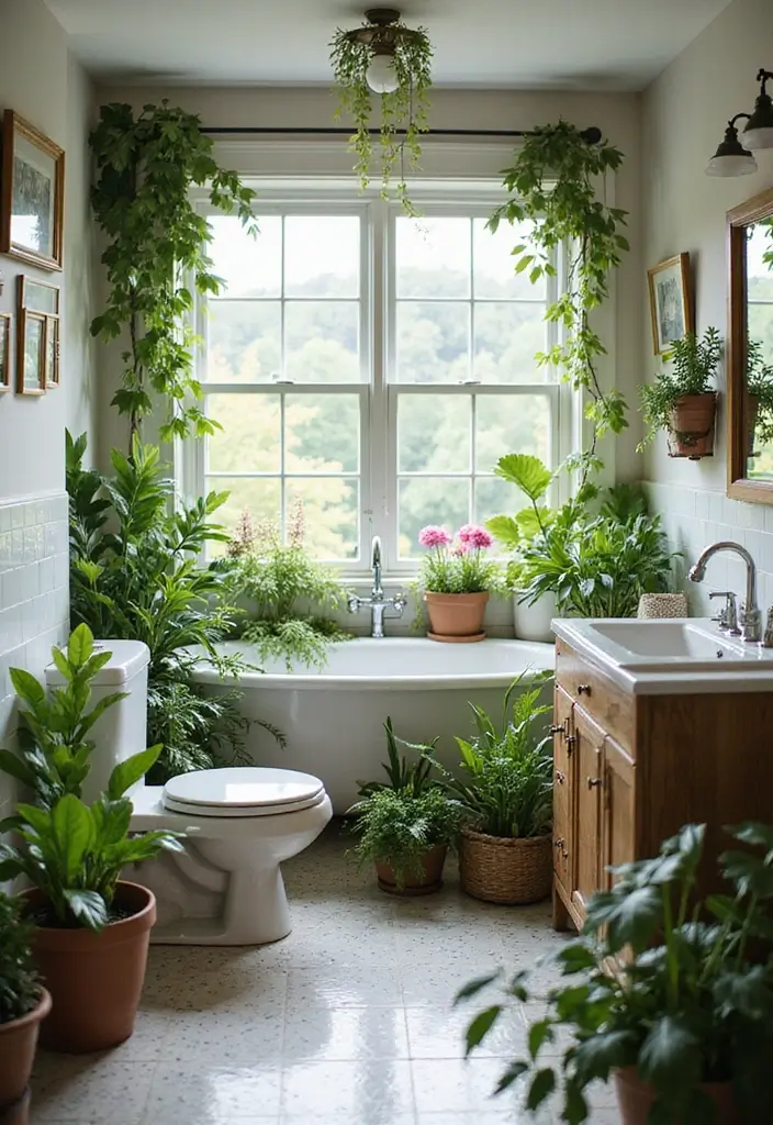 28 Green Wall Bathroom Ideas That Feel Natural - 19. Seasonal Plant Changes
