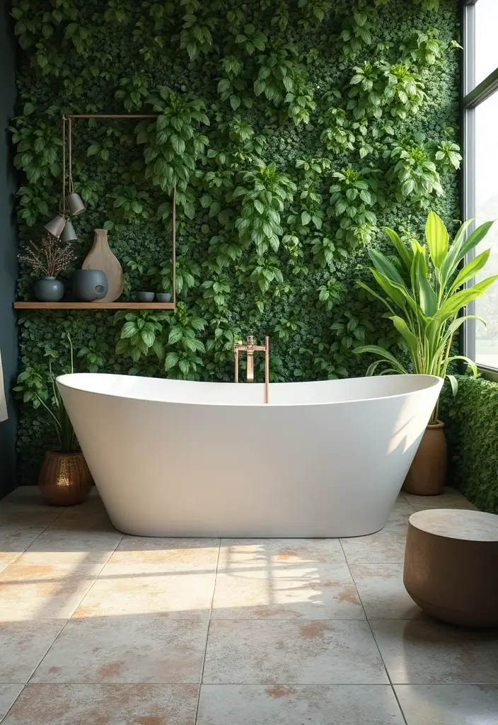 28 Green Wall Bathroom Ideas That Feel Natural - 27. Plant-Friendly Flooring