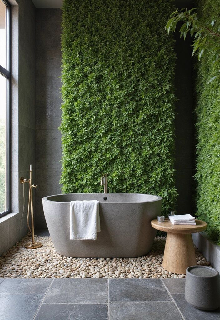 28 Green Wall Bathroom Ideas That Feel Natural - 9. Natural Stone Accents