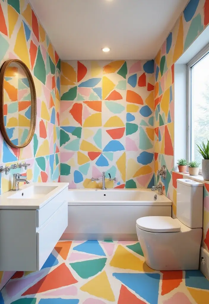 28 Kids Bathroom Tile Ideas That Feel Fun - 10. Geometric Fun