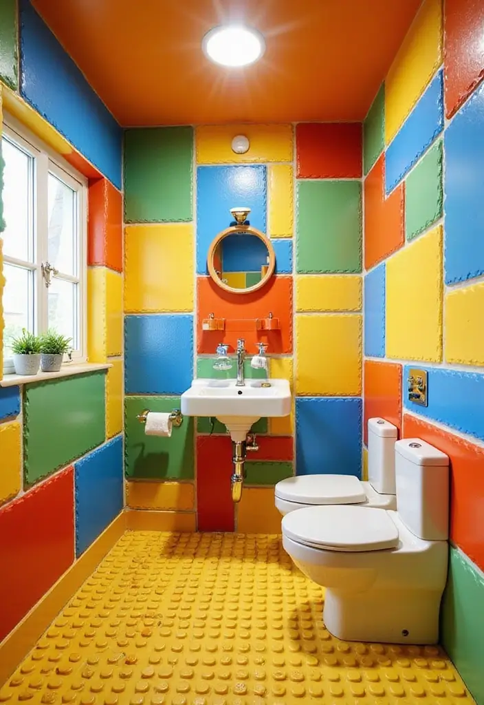 28 Kids Bathroom Tile Ideas That Feel Fun - 12. Bright Blocks