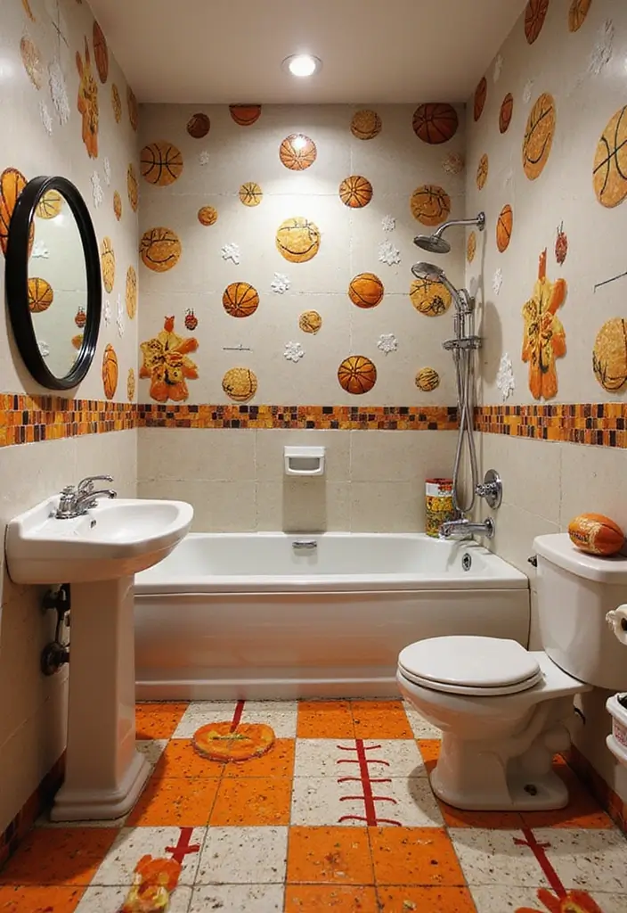 28 Kids Bathroom Tile Ideas That Feel Fun - 15. Sporty Tiles