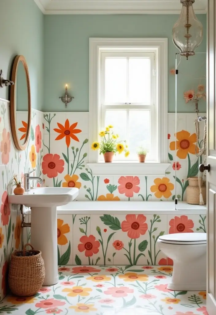 28 Kids Bathroom Tile Ideas That Feel Fun - 16. Floral Fantasy
