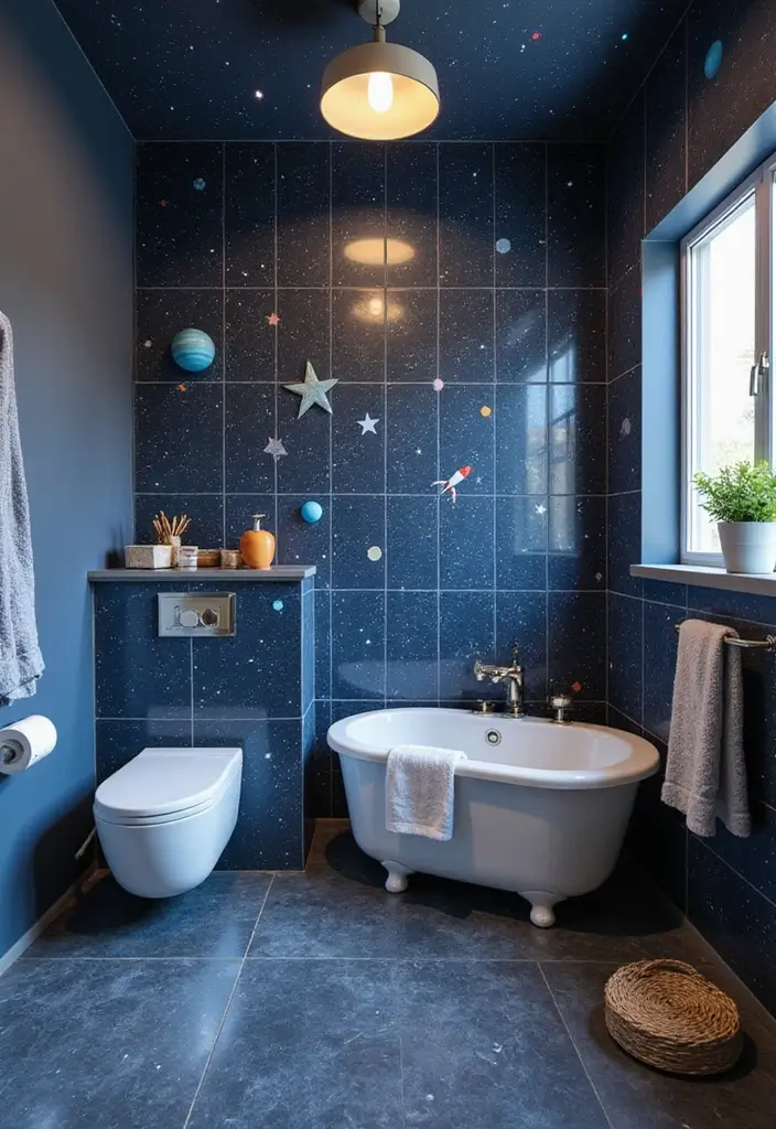 28 Kids Bathroom Tile Ideas That Feel Fun - 2. Space Odyssey