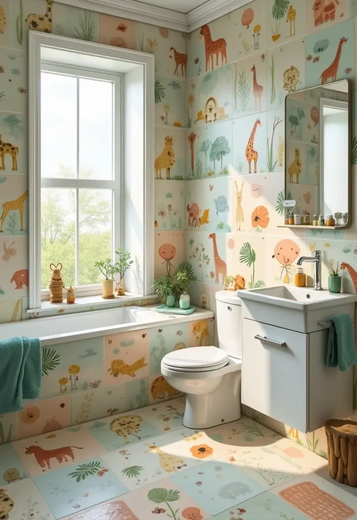 28 Kids Bathroom Tile Ideas That Feel Fun - 25. Sweet Safari